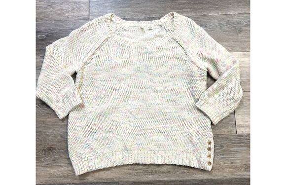 Moth Sweaters - Moth Speckled Knit Pullover Sweater Large Pastel Button Detail